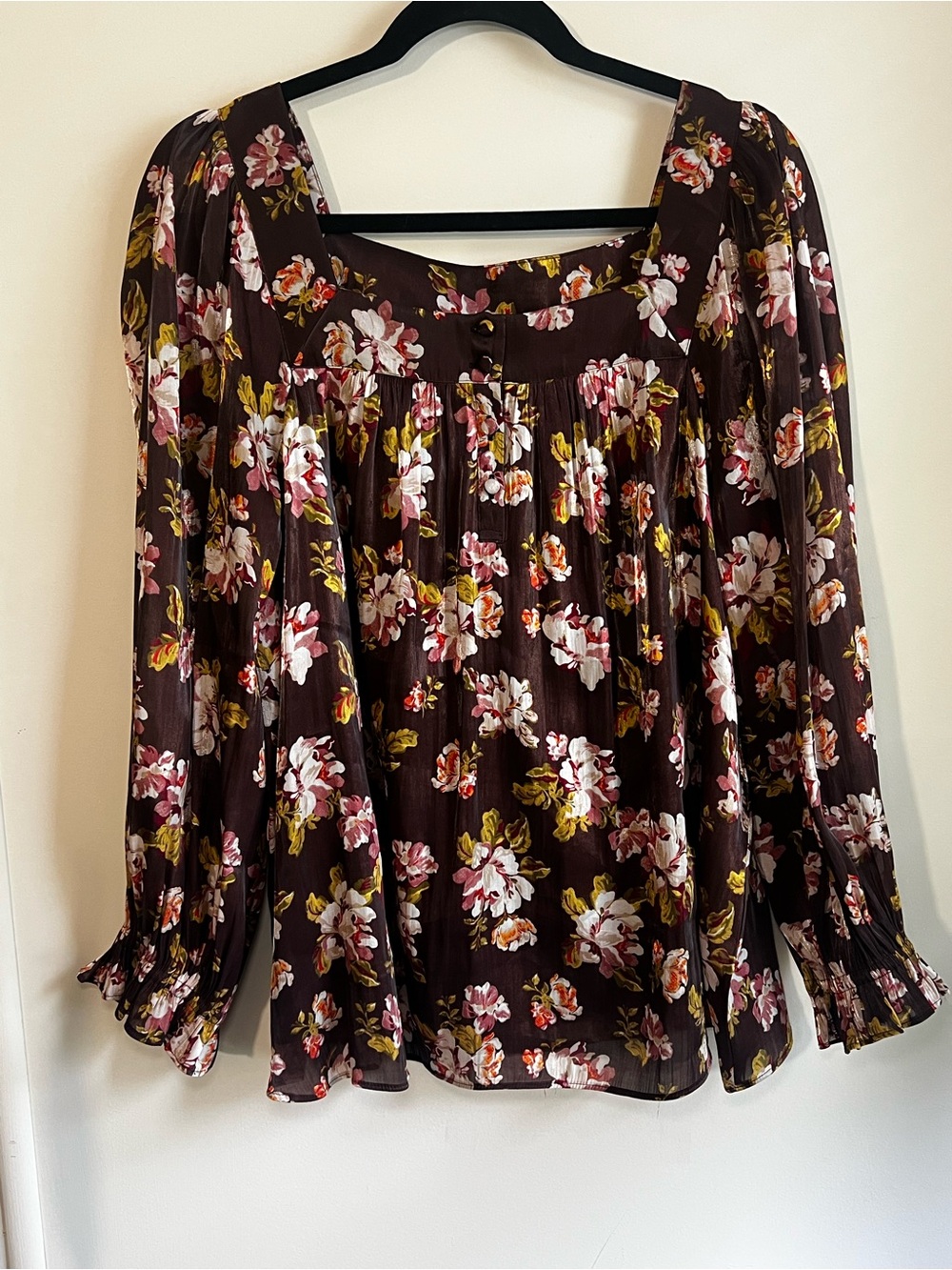 LC Lauren Conrad Brown Floral Square-Neck Blouse